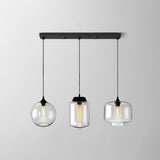 Industrial Clear Glass Multi Light Pendant - 3 Bulbs Dining Room Lighting / S