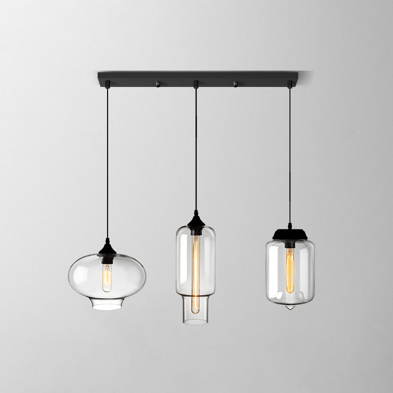 Clear Glass Industrial Shaded Multi-Light Pendant: 3-Bulb Hanging Lighting For Dining Room / N
