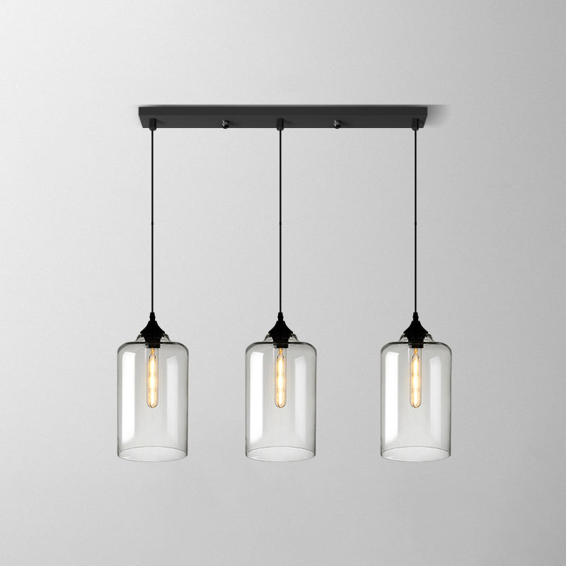 Clear Glass Industrial Shaded Multi-Light Pendant: 3-Bulb Hanging Lighting For Dining Room / M
