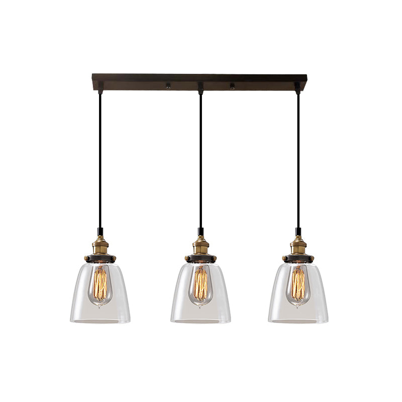 Clear Glass Industrial Shaded Multi-Light Pendant: 3-Bulb Hanging Lighting For Dining Room / F