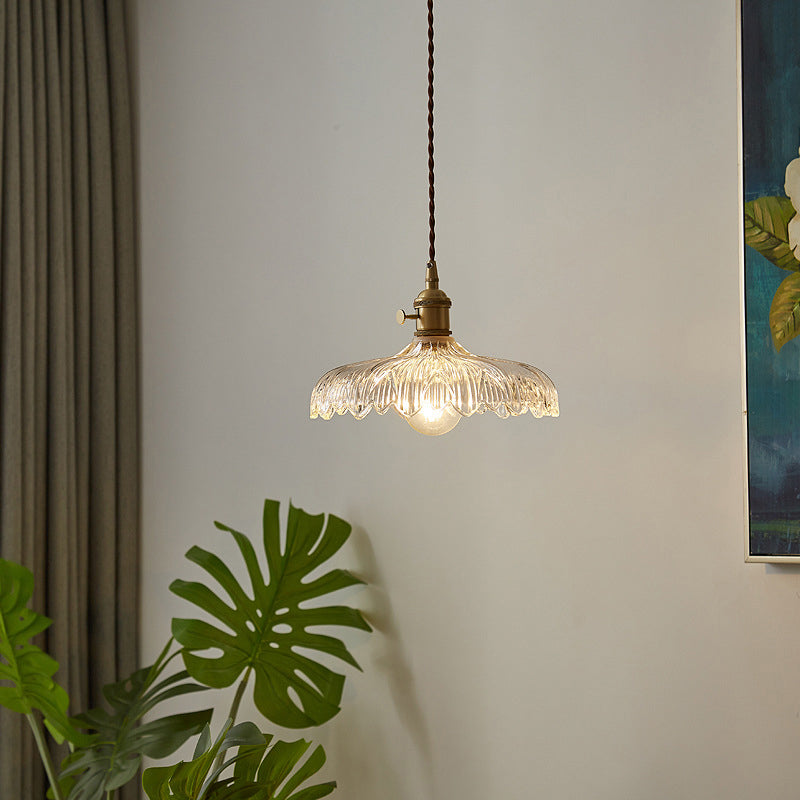 Scalloped Edge Glass Pendant Ceiling Light For Restaurants - Industrial Style