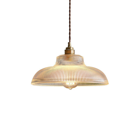 Retro Style Clear Ribbed Glass Pendant Lamp - Single-Bulb Hanging Light For Dining Room