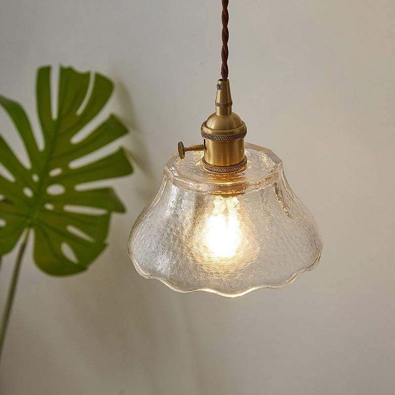 Retro Style Handblown Glass Pendant Ceiling Light With Tapered Suspension - Clear 1-Head