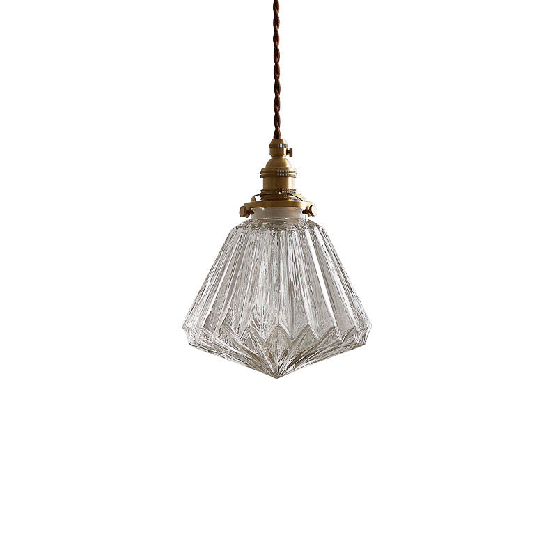 Vintage Style Ribbed Clear Glass Hanging Lamp - Single-Bulb Pendant For Restaurants