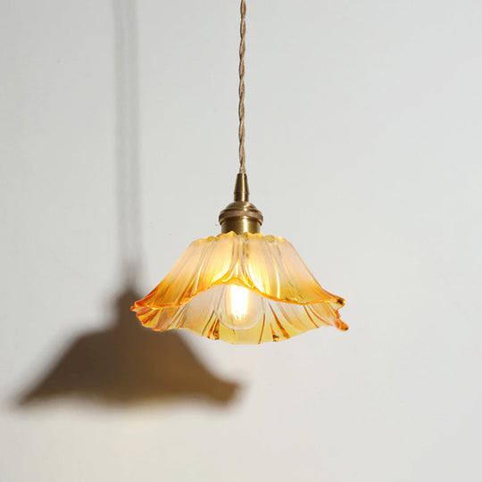 Yellow Glass Flower Ceiling Pendant Light - Industrial Style For Restaurants