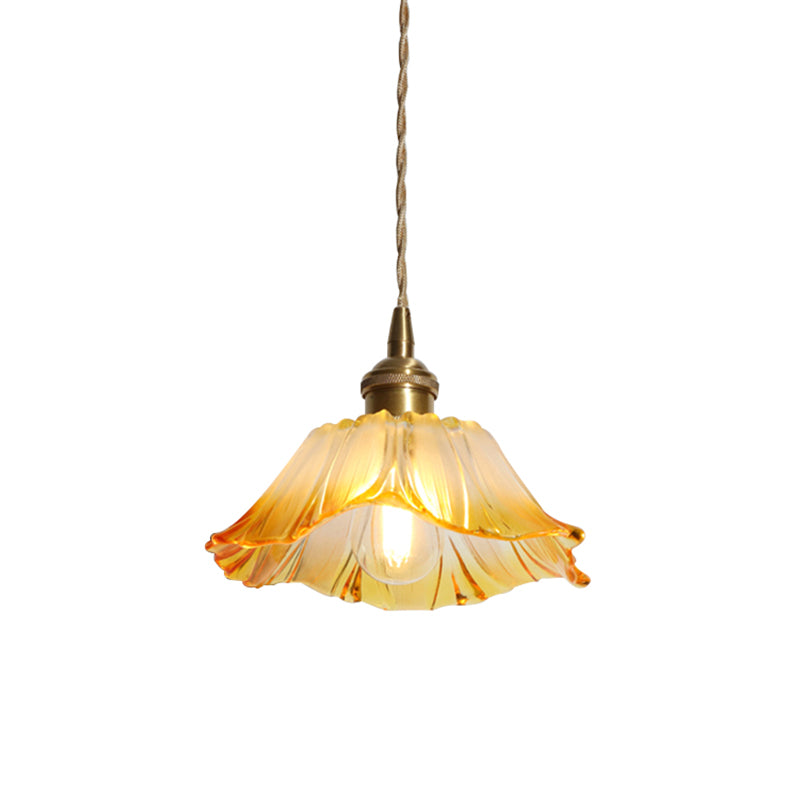 Yellow Glass Flower Ceiling Pendant Light - Industrial Style For Restaurants