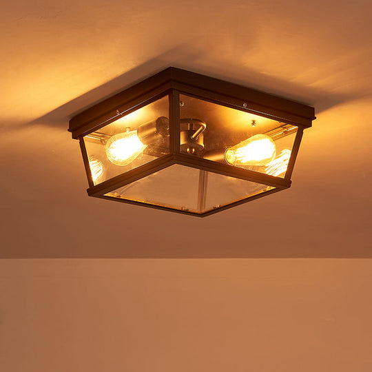 Black Metallic Geometric Flush Mount Ceiling Light Fixture For Corridors