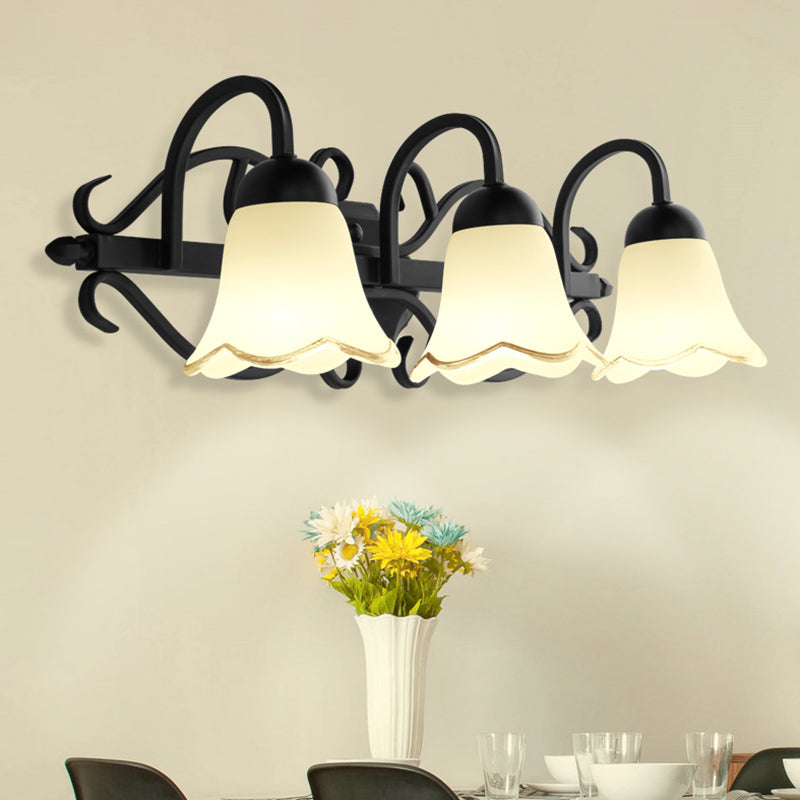 Handblown Glass Scalloped Bell Vanity Light In Black - Simplicity Wall Mount Fixture