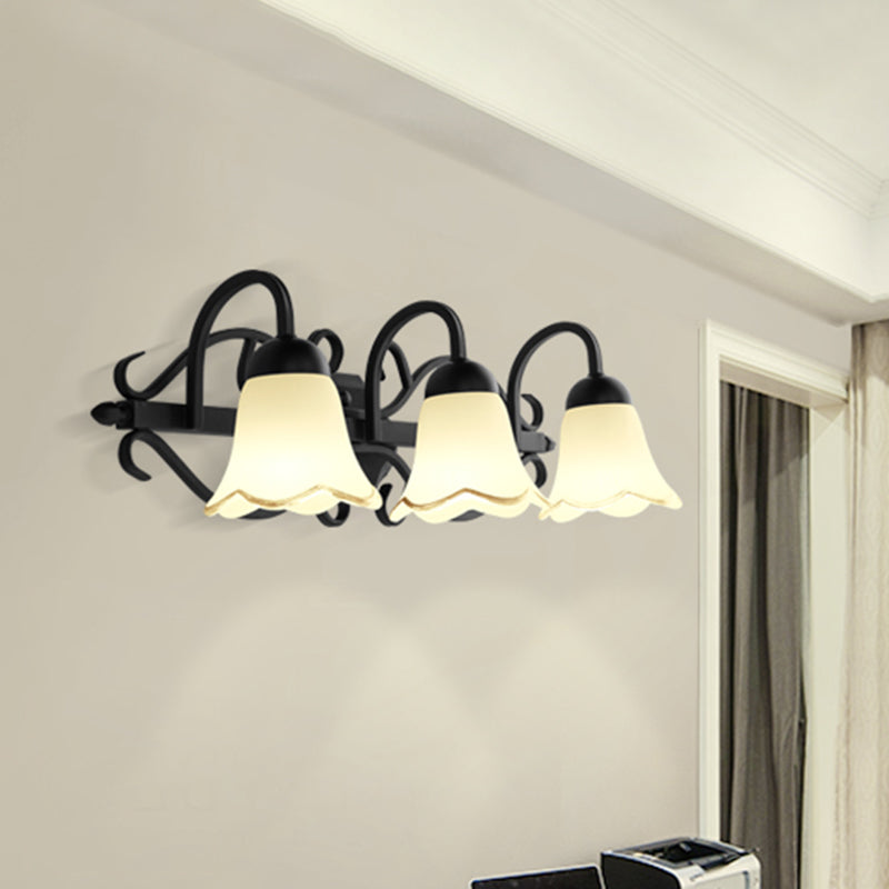 Handblown Glass Scalloped Bell Vanity Light In Black - Simplicity Wall Mount Fixture 3 /