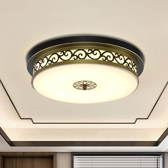 Led Flush Mount Lighting Fixture In Black With Opal Glass For Corridor / Small B