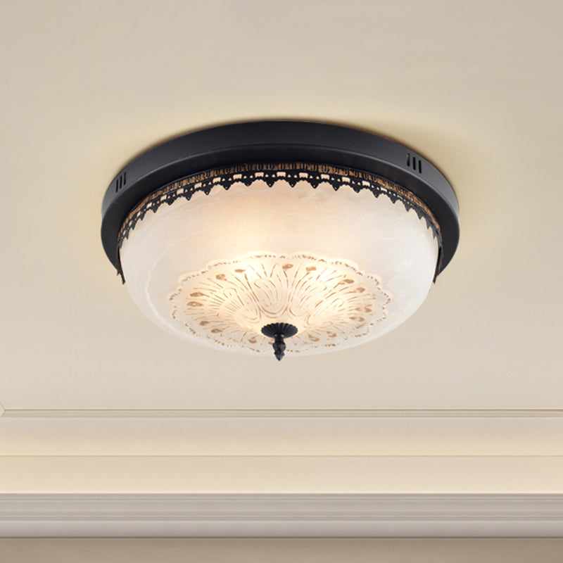 Led Flush Mount Lighting Fixture In Black With Opal Glass For Corridor / Small C