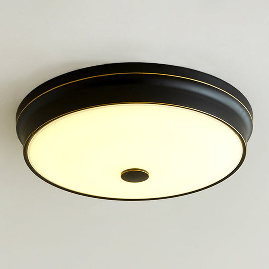 Led Flush Mount Lighting Fixture In Black With Opal Glass For Corridor
