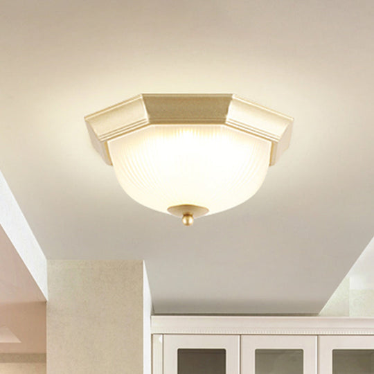 Vintage Bell Flush Ceiling Light With Cream Glass - Led Mount Fixture Gold / 13’ Octagon