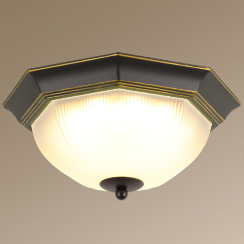 Vintage Bell Flush Ceiling Light With Cream Glass - Led Mount Fixture Gold-Black / 13 Octagon