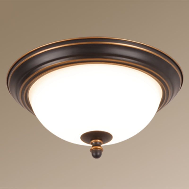 Vintage Bell Flush Ceiling Light With Cream Glass - Led Mount Fixture Red - Black / 13’ Round