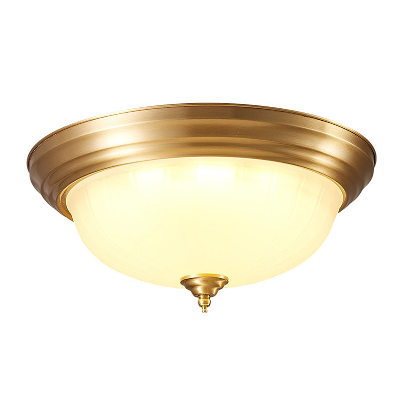 Handblown Glass Flush Mount Lighting - Retro Living Room Ceiling Light In Gold
