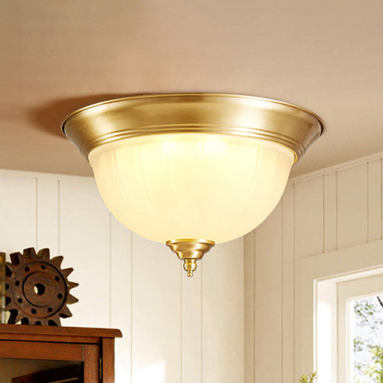 Handblown Glass Flush Mount Lighting - Retro Living Room Ceiling Light In Gold