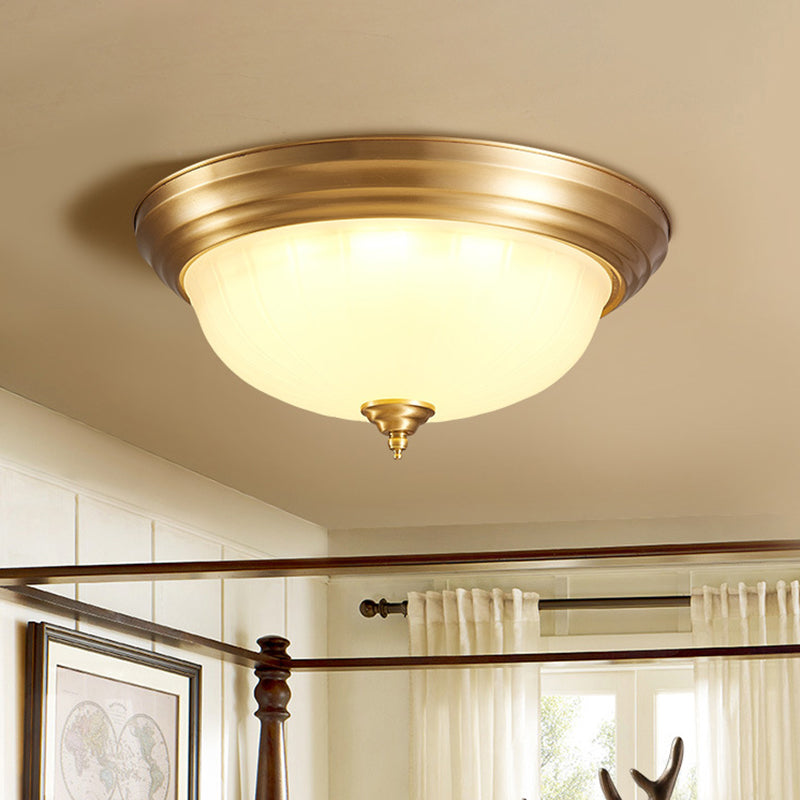 Handblown Glass Flush Mount Lighting - Retro Living Room Ceiling Light In Gold