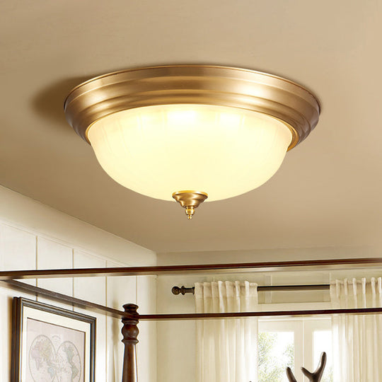 Handblown Glass Flush Mount Lighting - Retro Living Room Ceiling Light In Gold