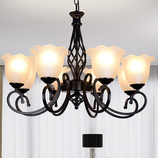Ruffle Glass Floral Shade Chandelier For Classic Living Room Décor - Pendant Light With Scroll Arm 8