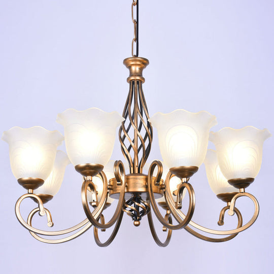 Ruffle Glass Floral Shade Chandelier For Classic Living Room Décor - Pendant Light With Scroll Arm