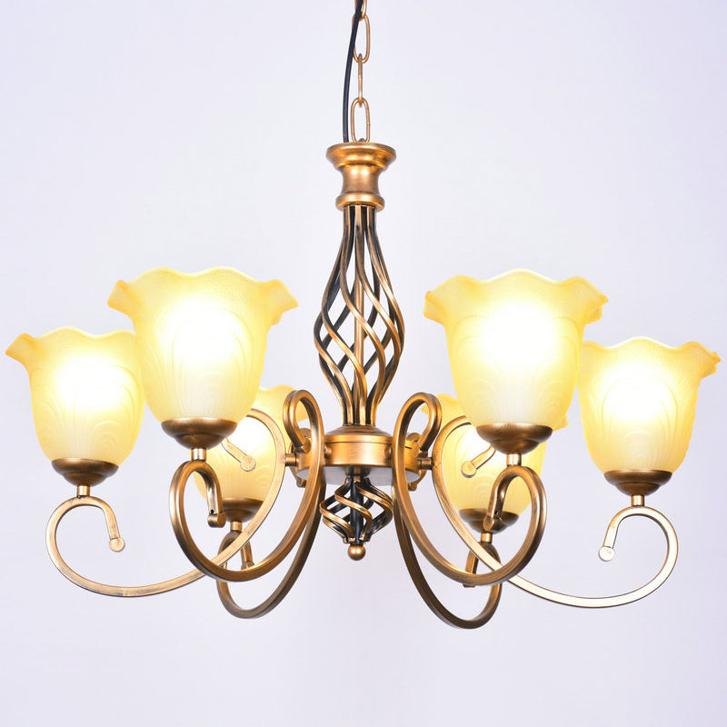 Ruffle Glass Floral Shade Chandelier For Classic Living Room Décor - Pendant Light With Scroll Arm 6