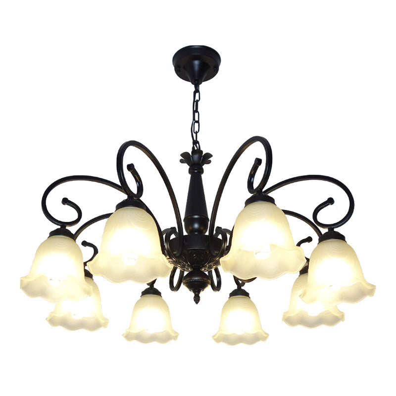 Vintage Black Ruffle Glass Floral Chandelier Pendant Light For Dining Room