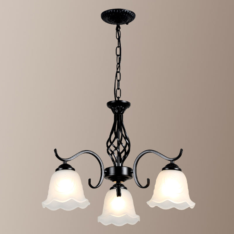 Vintage Bell Chandelier With Ruffle Glass Pendant Light Fixture For Dining Room 3 / Black B