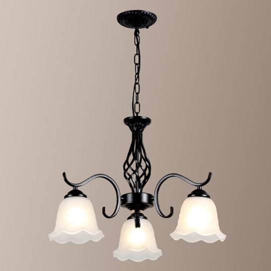 Vintage Bell Chandelier With Ruffle Glass Pendant Light Fixture For Dining Room 3 / Black B