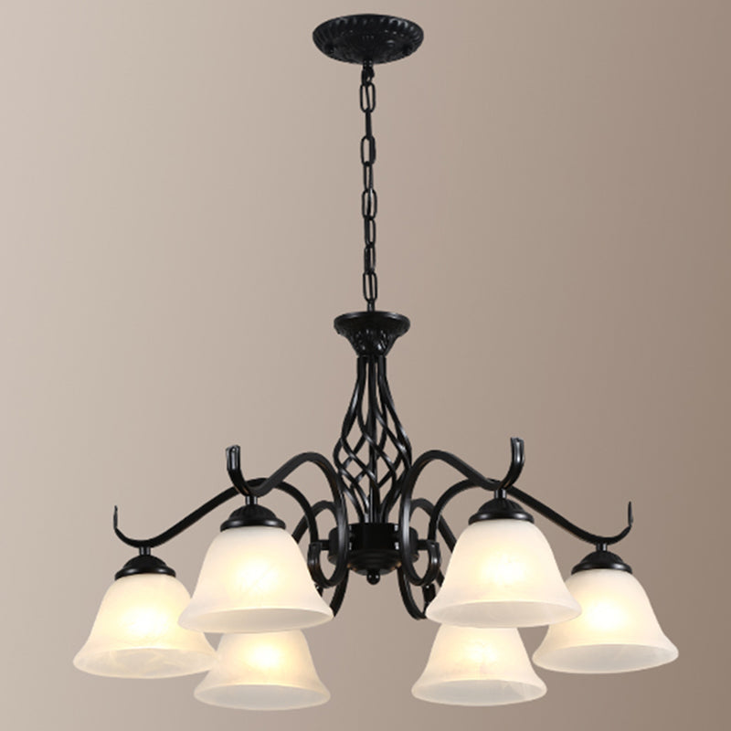 Vintage Bell Chandelier With Ruffle Glass Pendant Light Fixture For Dining Room 6 / Black A