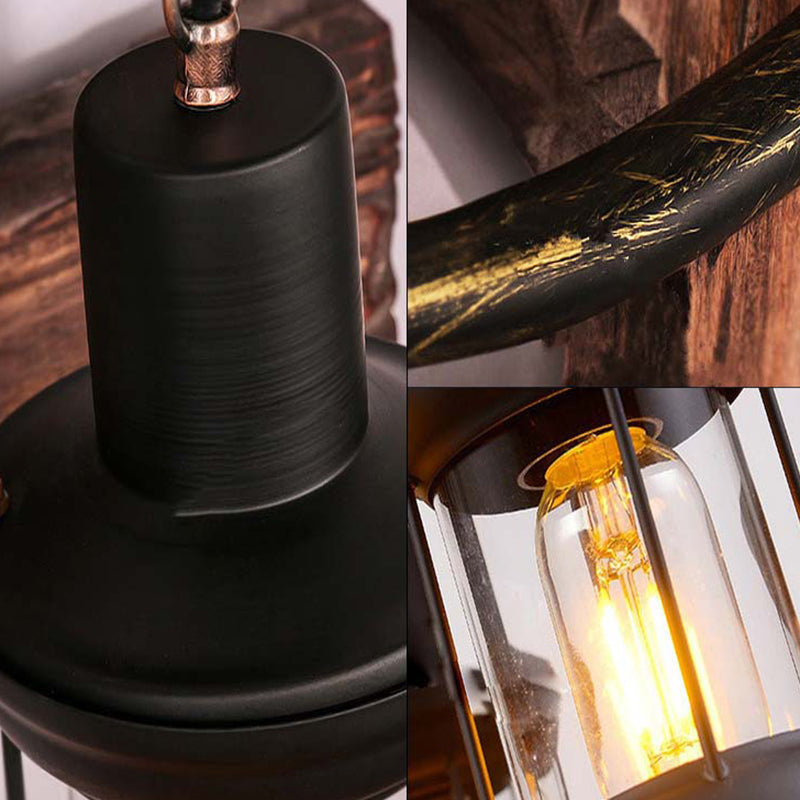 Rustic Wood Lantern Chandelier For Restaurant Ceiling Lighting