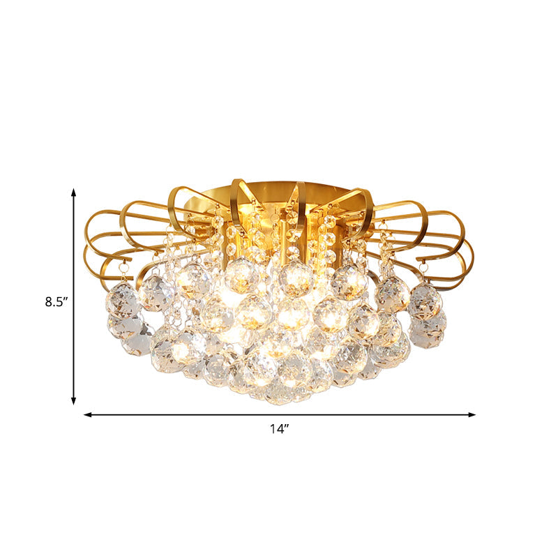 Modern Gold Cascade Flush Mount Light - Crystal Ball Ceiling (3/5 Lights 14’/18’ Wide)
