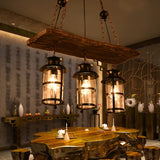Antique Iron Lantern Chandelier For Commercial Restaurant Lighting With Wooden Pendant Wood / G