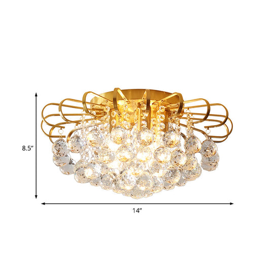 Modern Gold Cascade Flush Mount Light - Crystal Ball Ceiling (3/5 Lights 14/18 Wide)