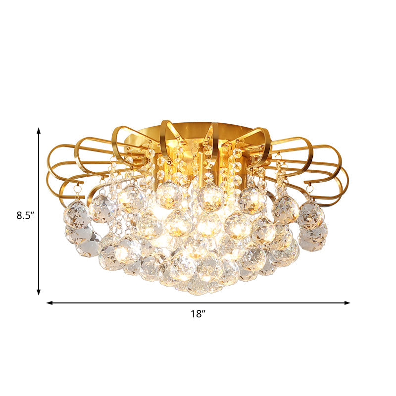 Modern Gold Cascade Flush Mount Light - Crystal Ball Ceiling (3/5 Lights 14’/18’ Wide)