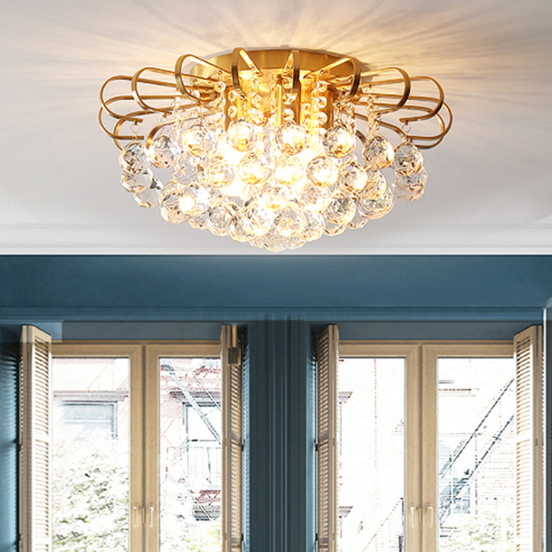 Modern Gold Cascade Flush Mount Light - Crystal Ball Ceiling (3/5 Lights 14/18 Wide)