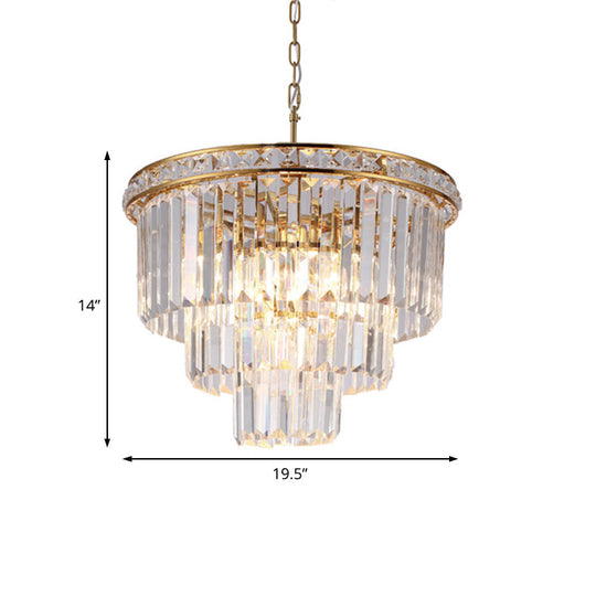 Modern Faceted Optical Crystal 6-Light Brass Chandelier - Four Tiers Ceiling Light 19.5’/23.5’ Wide