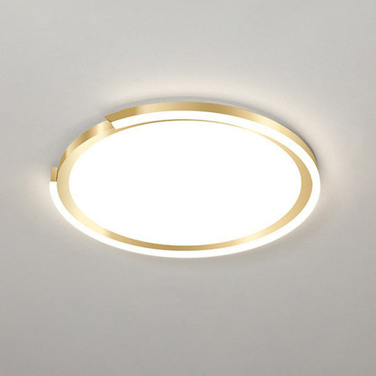 Modern Gold Led Flush Mount Ceiling Light - Simplicity Metallic Design Extra - Thin Circular Shape