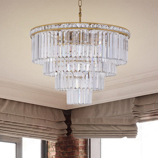 Modern Faceted Optical Crystal 6-Light Brass Chandelier - Four Tiers Ceiling Light 19.5’/23.5’ Wide