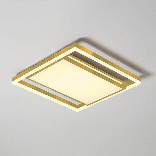 Minimalist Led Flush Mount Lighting In Gold - Geometrical Acrylic Fixture For Living Room / White