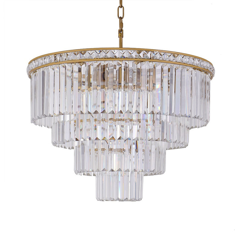 Modern Faceted Optical Crystal 6-Light Brass Chandelier - Four Tiers Ceiling Light 19.5’/23.5’ Wide