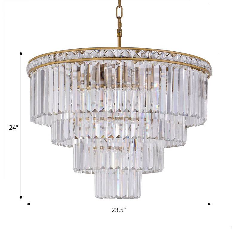 Modern Faceted Optical Crystal 6-Light Brass Chandelier - Four Tiers Ceiling Light 19.5’/23.5’ Wide