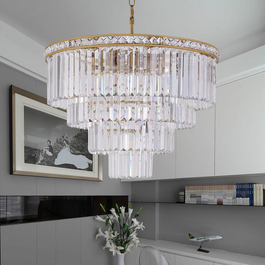 Modern Faceted Optical Crystal 6-Light Brass Chandelier - Four Tiers Ceiling Light 19.5’/23.5’ Wide