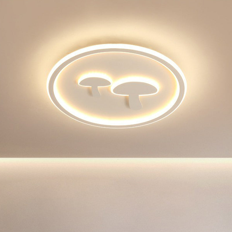 Cartoon Mushroom Led Ceiling Light With Halo Ring For Bedroom - Acrylic Flush Mount White / 15.5