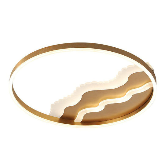 Modern Wavy Flush Gold Led Ceiling Light For Bedrooms - Acrylic Fixture