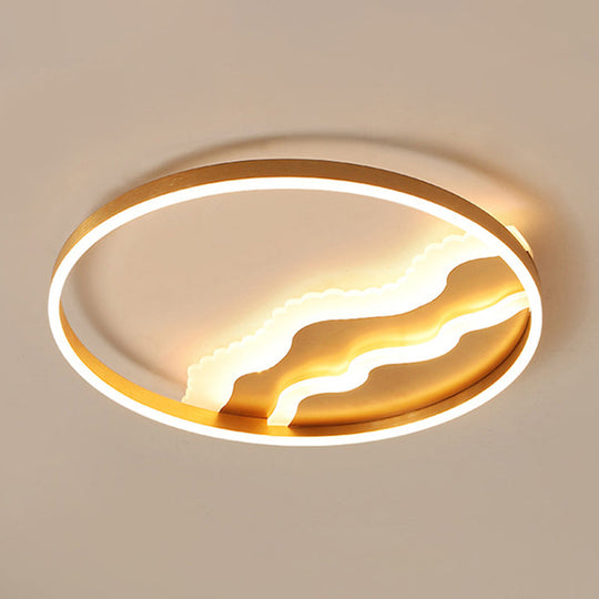 Modern Wavy Flush Gold Led Ceiling Light For Bedrooms - Acrylic Fixture