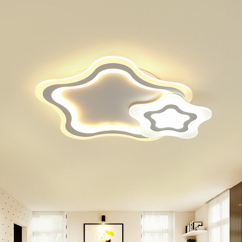 Kids’ Acrylic Shaded Flush Mount Lighting: White Led Fixture For Bedroom / 2 Color Star
