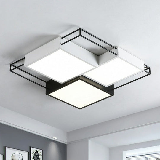 Nordic Metal Led Flush Ceiling Light Fixture With Black And White Square Splicing Design Black -