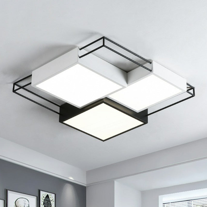 Nordic Metal Led Flush Ceiling Light Fixture With Black And White Square Splicing Design Black-White
