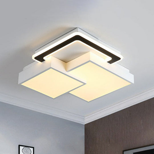 Minimalist Black And White Led Flush Mount Lighting Rhombus Splicing Acrylic Fixture Black-White /
